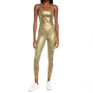 LN IVL Collective SET sz 12 Oil Green and Gold Metallic Leggings & Crop Tank Top